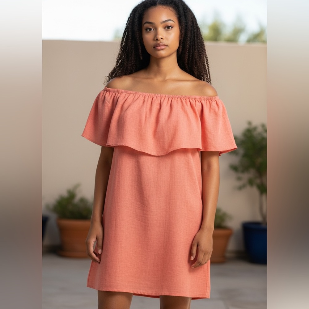 Lulu's Coral Pink Off-Shoulder Ruffle Dress